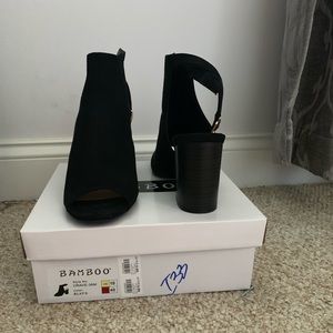 Block Heel Ankle Bootie Open Back, Peep Toe Sandal